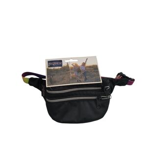 Brand NEW! JanSport HIPPYLAND Rainbow Webbing Black Waistpack/Fannypack